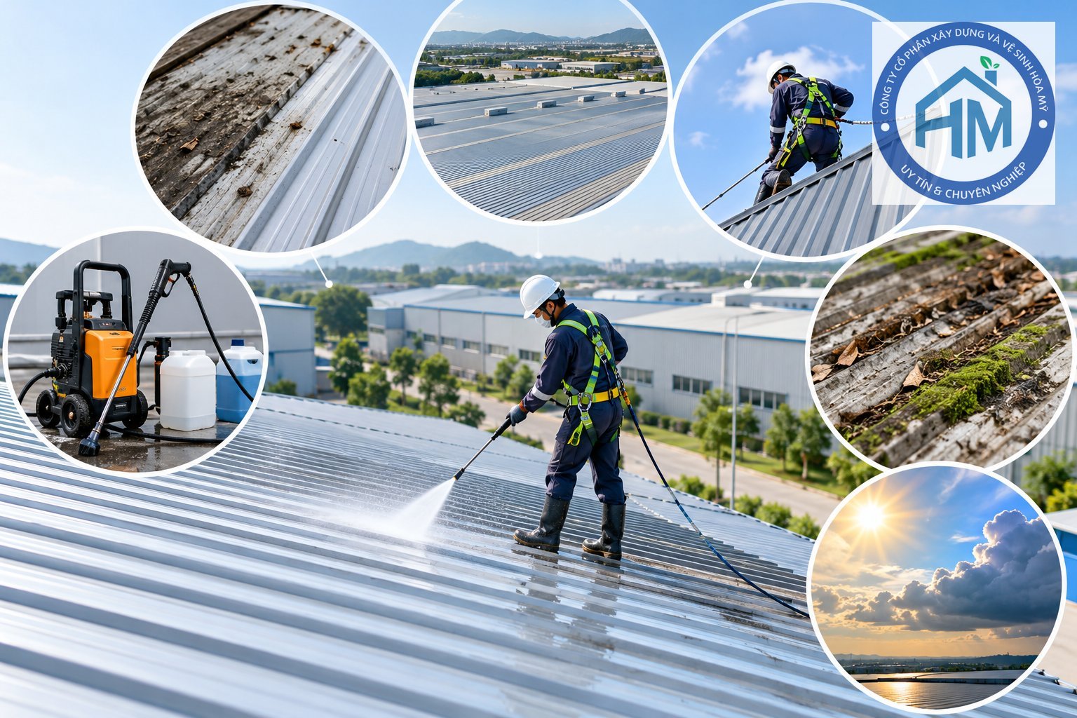 Ảnh minh hoạ: Vệ sinh mái tôn nhà xưởng tại Bắc Ninh an toàn